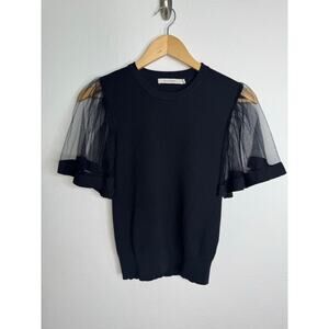 Ellison Womens Black Sheer Sleeve Sweater Top Size Small